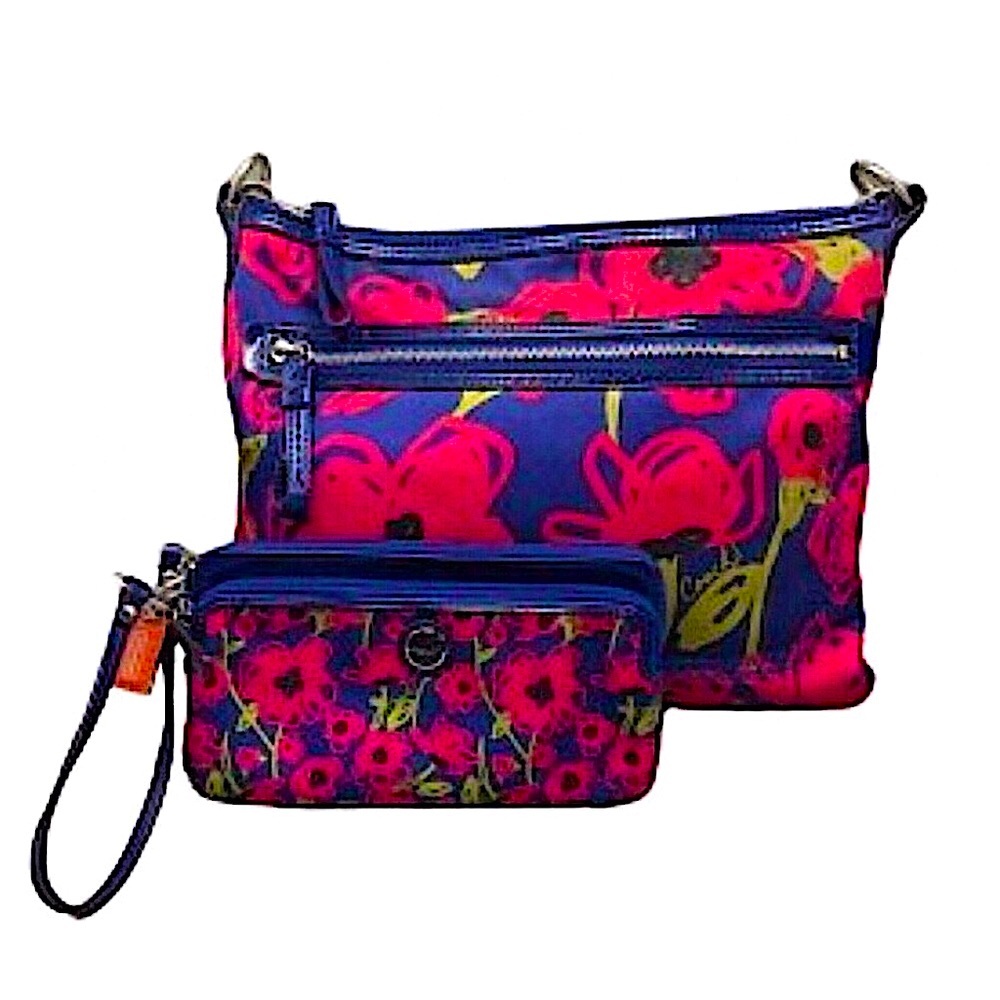 COACH Poppy Floral Shoulder Bag and COACH Poppy Double Zipper Wristlet SET